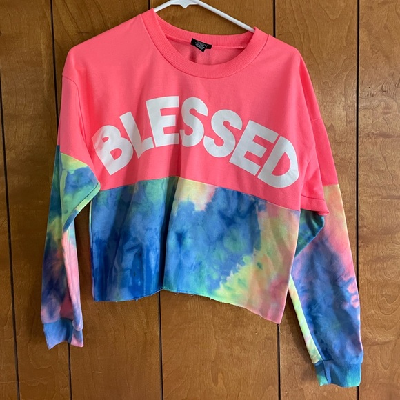 Rue21 Tops - Rue21 Blessed Tie Dye Crop Top Sweatshirt Tee Shirt Top Small